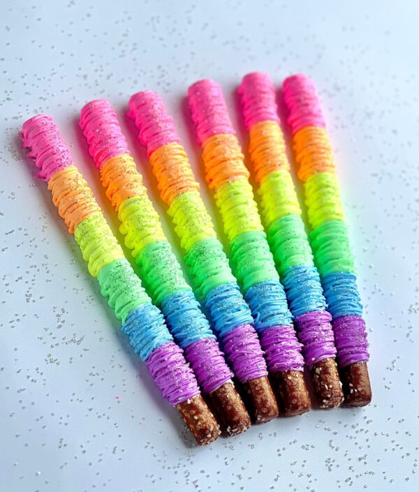 12-Fluorescent Rainbow Chocolate Covered Pretzels For Birthday Party/Birthday Gift/Ombre Pretzels - Image 2