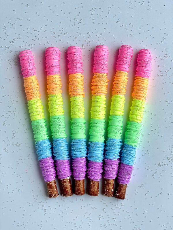 12-Fluorescent Rainbow Chocolate Covered Pretzels For Birthday Party/Birthday Gift/Ombre Pretzels - Image 6