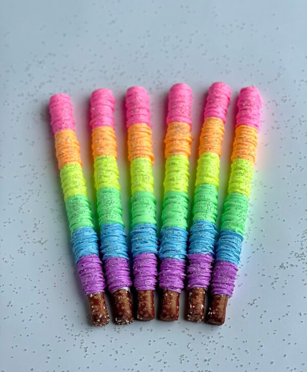 12-Fluorescent Rainbow Chocolate Covered Pretzels For Birthday Party/Birthday Gift/Ombre Pretzels - Image 7