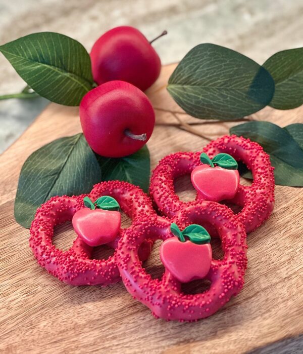 12-Red Apple Chocolate Covered Pretzels  For Birthday Gift/Anniversary Gift/Special Occasion/Baby Shower/Party Favors/Teacher Gift - Image 2