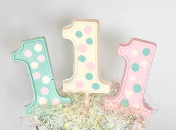 12-Polka Dot #1 Chocolate Lollipop Favors For Baby's First Birthday - Image 3