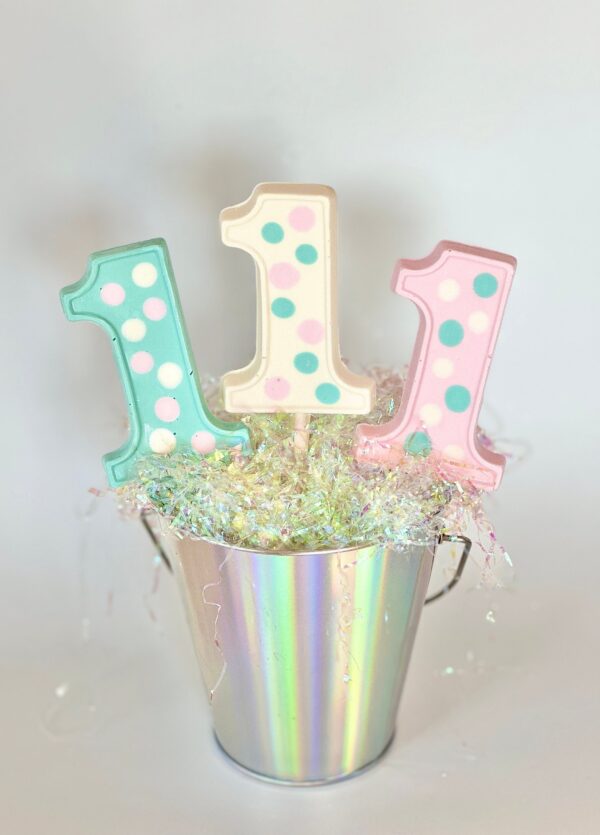 12-Polka Dot #1 Chocolate Lollipop Favors For Baby's First Birthday - Image 4