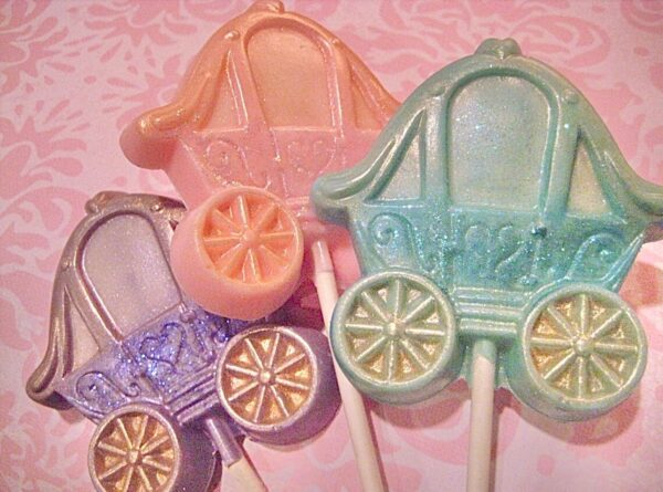 12- Spectacular Chocolate Princess Carriage Lollipop Favors