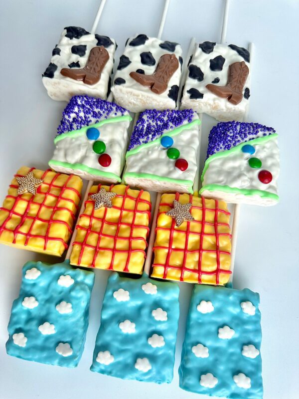12-Toy Story Theme Chocolate Covered Rice Krispie Treats For Birthday Party/Toy Story Theme/Party Favors - Image 3