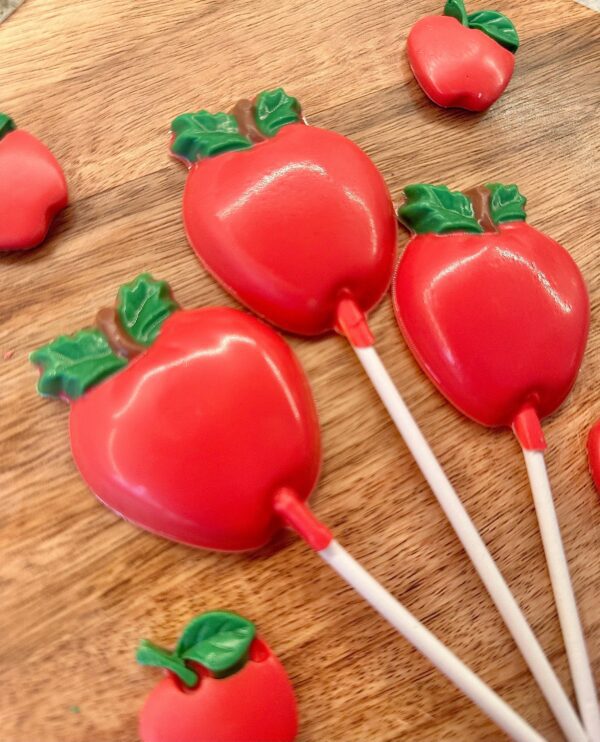 12-Red Apple Chocolate Lollipop Favors For Birthday Party/Teacher Gift - Image 4