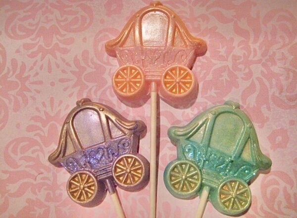 12- Spectacular Chocolate Princess Carriage Lollipop Favors - Image 2