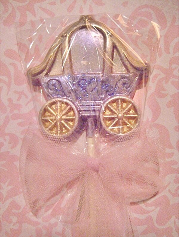 12- Spectacular Chocolate Princess Carriage Lollipop Favors - Image 3