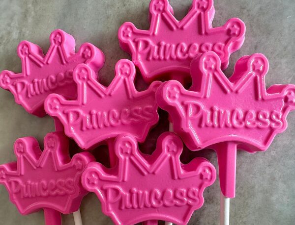 12-Shimmery White Chocolate Princess Crown Lollipop Favors