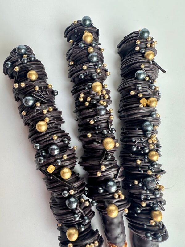 12-Black and Gold Chocolate Covered Caramel Pretzels For Wedding/Wedding Shower/Birthday/Baby Shower/Party Favors - Image 4