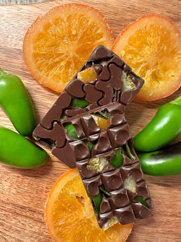 10 Jalapeño & Orange Dark Chocolate Bars/Hot Peppers/Spicy Chocolate/Orange Chocolate/Sweet Chocolate/Candied Oranges