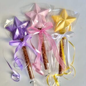 12-Chocolate Covered Pretzel Rod Princess Star Wand Favors