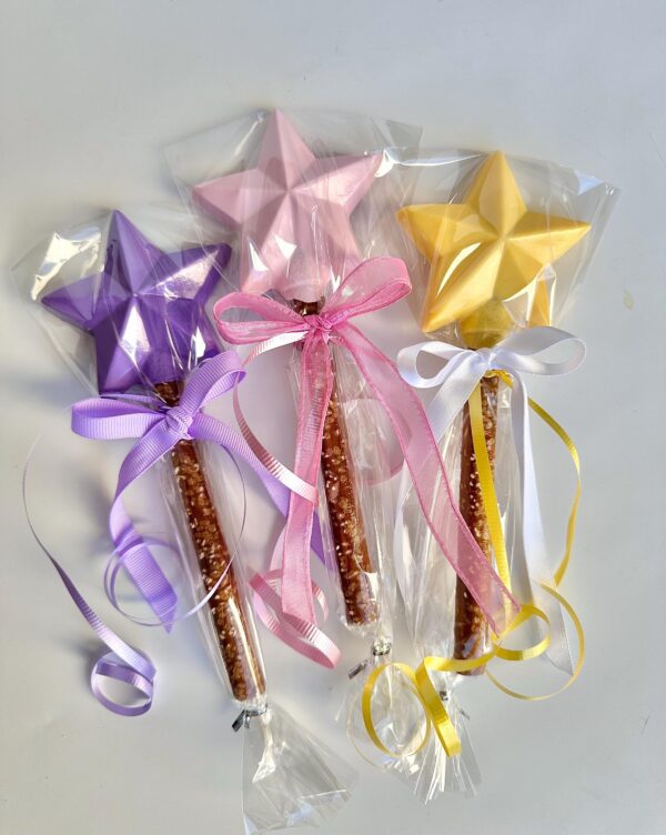 12-Chocolate Covered Pretzel Rod Princess Star Wand Favors