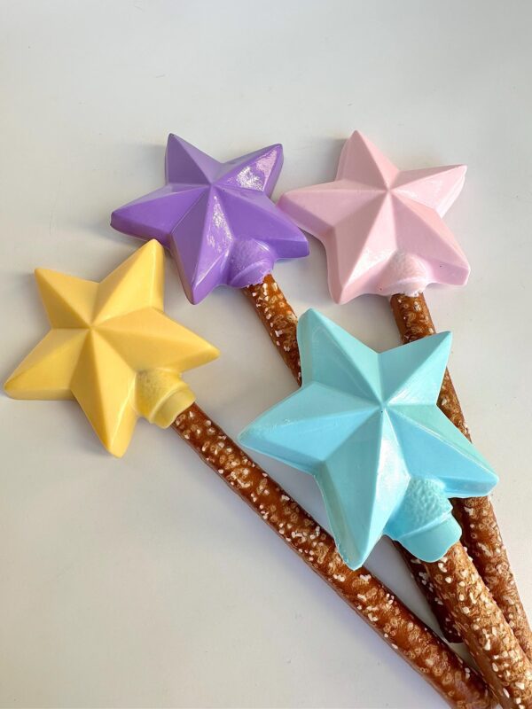 12-Chocolate Covered Pretzel Rod Princess Star Wand Favors - Image 3