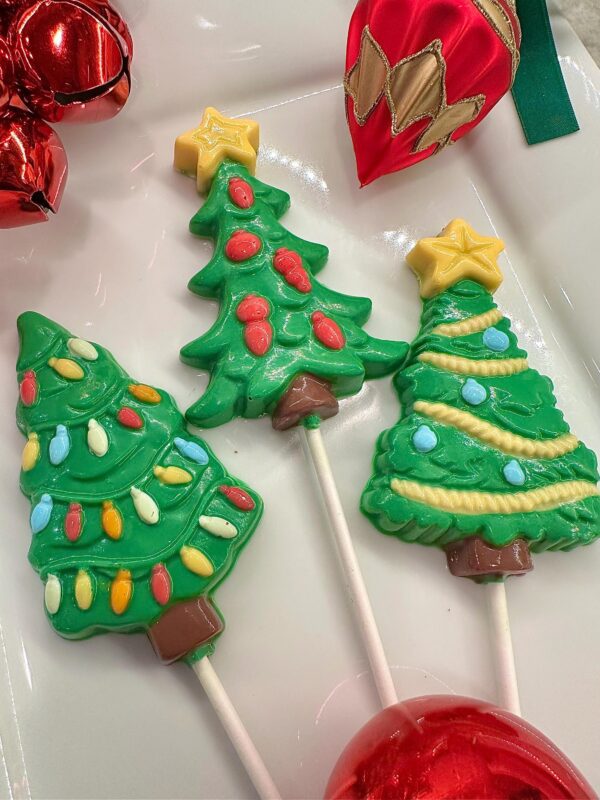 12- Festive Chocolate Christmas Tree Lollipop Favors - Image 3