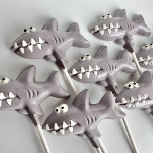 12-Chocolate Shark Lollipop Favors For Birthday Party/Party Favors