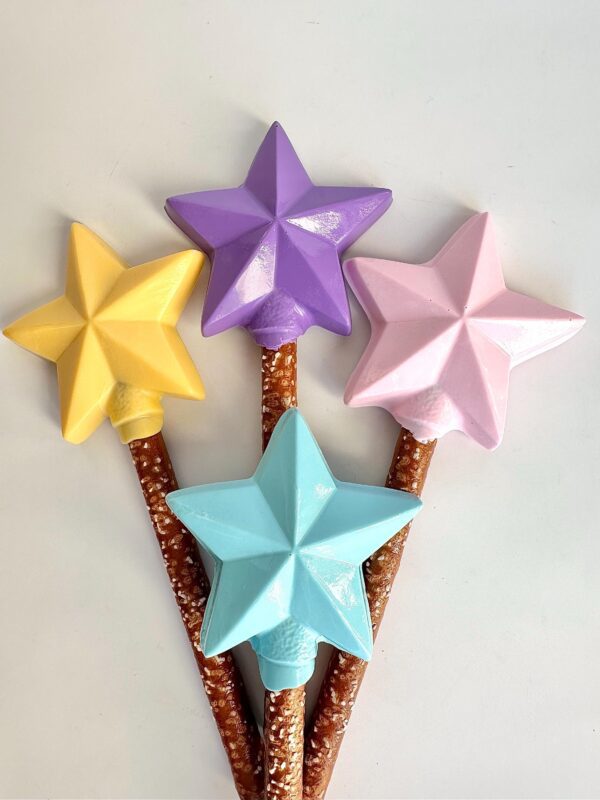 12-Chocolate Covered Pretzel Rod Princess Star Wand Favors - Image 2