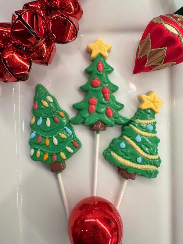 12- Festive Chocolate Christmas Tree Lollipop Favors