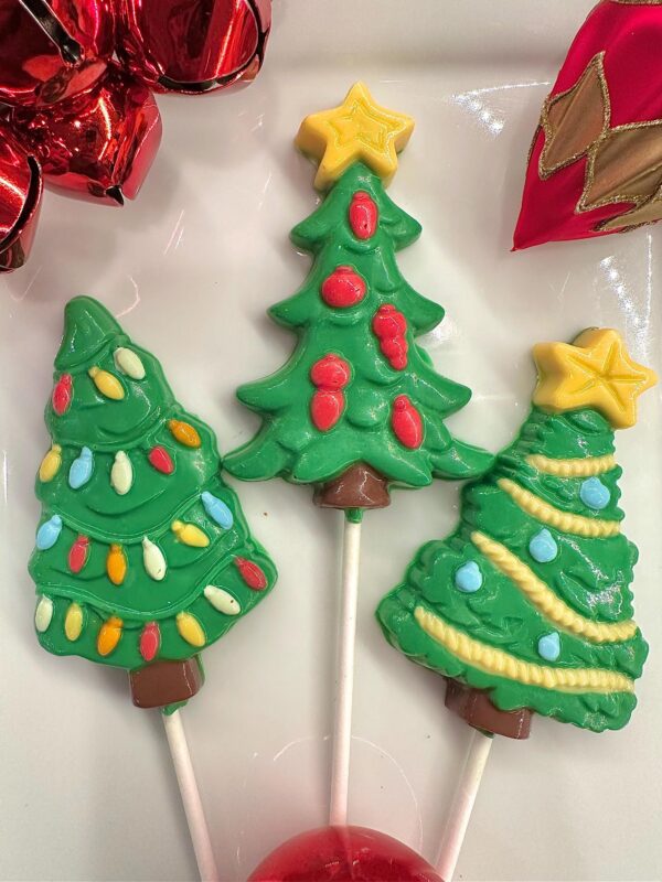 12- Festive Chocolate Christmas Tree Lollipop Favors - Image 2