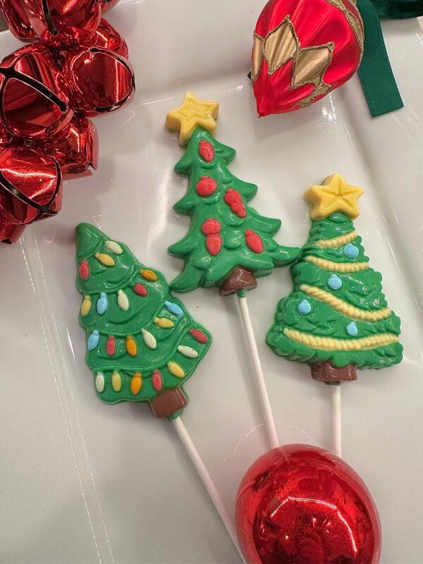 12- Festive Chocolate Christmas Tree Lollipop Favors - Image 4