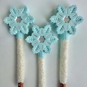 12-Snowflake Chocolate Covered Pretzel Rod Wand Favors