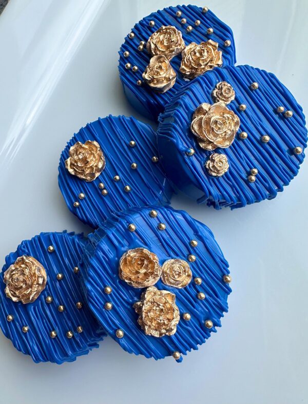 12-Royal Blue Chocolate Covered Oreos With Gold Accents For Wedding/Wedding Shower/Bridal Shower/Engagment Party - Image 6