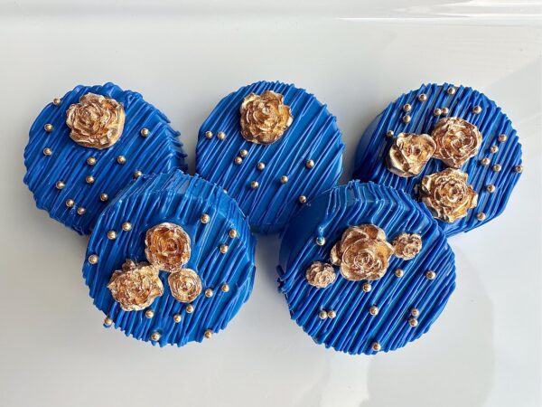 12-Royal Blue Chocolate Covered Oreos With Gold Accents For Wedding/Wedding Shower/Bridal Shower/Engagment Party - Image 7