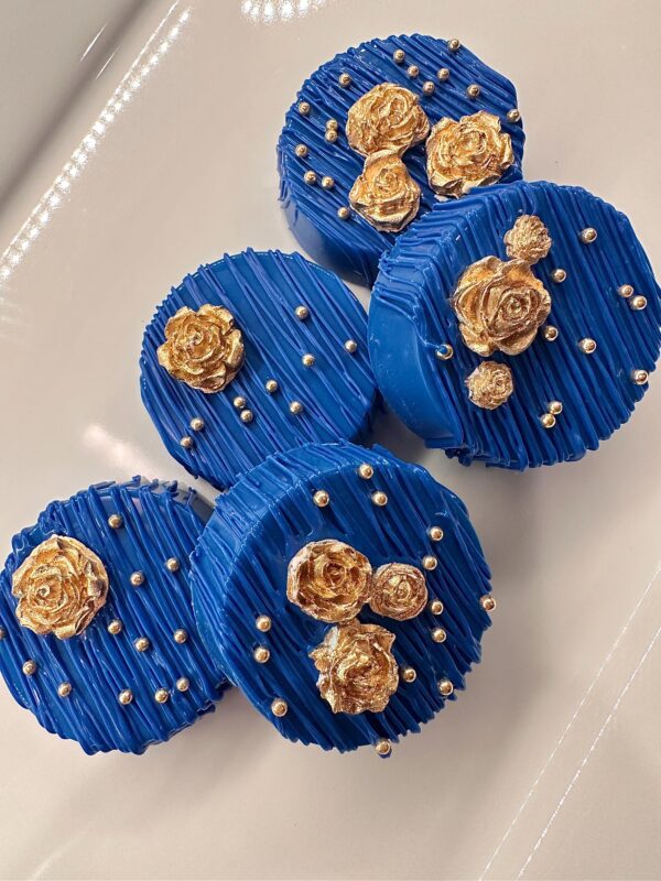 12-Royal Blue Chocolate Covered Oreos With Gold Accents For Wedding/Wedding Shower/Bridal Shower/Engagment Party