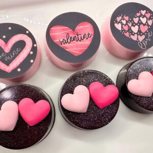 12-Pink & Black Valentine Chocolate Covered Oreos with Hearts/Valentine Gift/Party Favors/Valentine Party/Sweetheart Gift