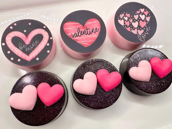 12-Pink & Black Valentine Chocolate Covered Oreos with Hearts/Valentine Gift/Party Favors/Valentine Party/Sweetheart Gift
