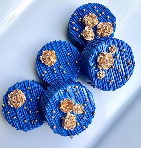12-Royal Blue Chocolate Covered Oreos With Gold Accents For Wedding/Wedding Shower/Bridal Shower/Engagment Party - Image 3