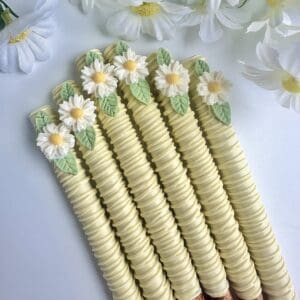 12-Soft Yellow Drizzled Daisy Chocolate Covered Pretzels