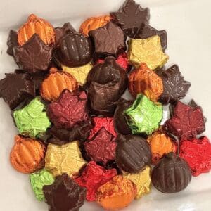 Foil Wrapped Milk Chocolate Fall Pumpkins and Leaves