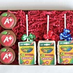 Back To School Rice Krispie Treat Crayon Box and Apple Chocolate Covered Oreo Gift Box