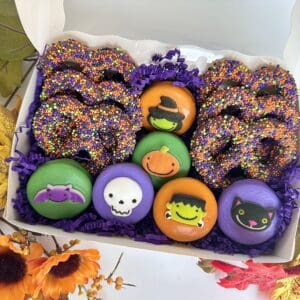 Halloween-themed treats with colorful decorations.
