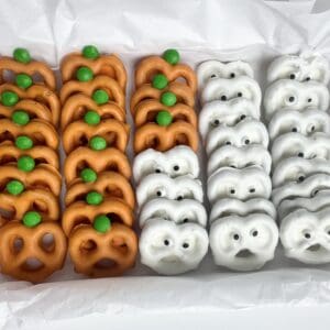 1/2 Pound Halloween Ghosts and Pumpkins Chocolate Covered Mini Pretzel Twists-Gift Box Set For Halloween Party/School Party