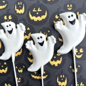 12 White Chocolate Large Happy Ghost Lollipop Favors For Halloween